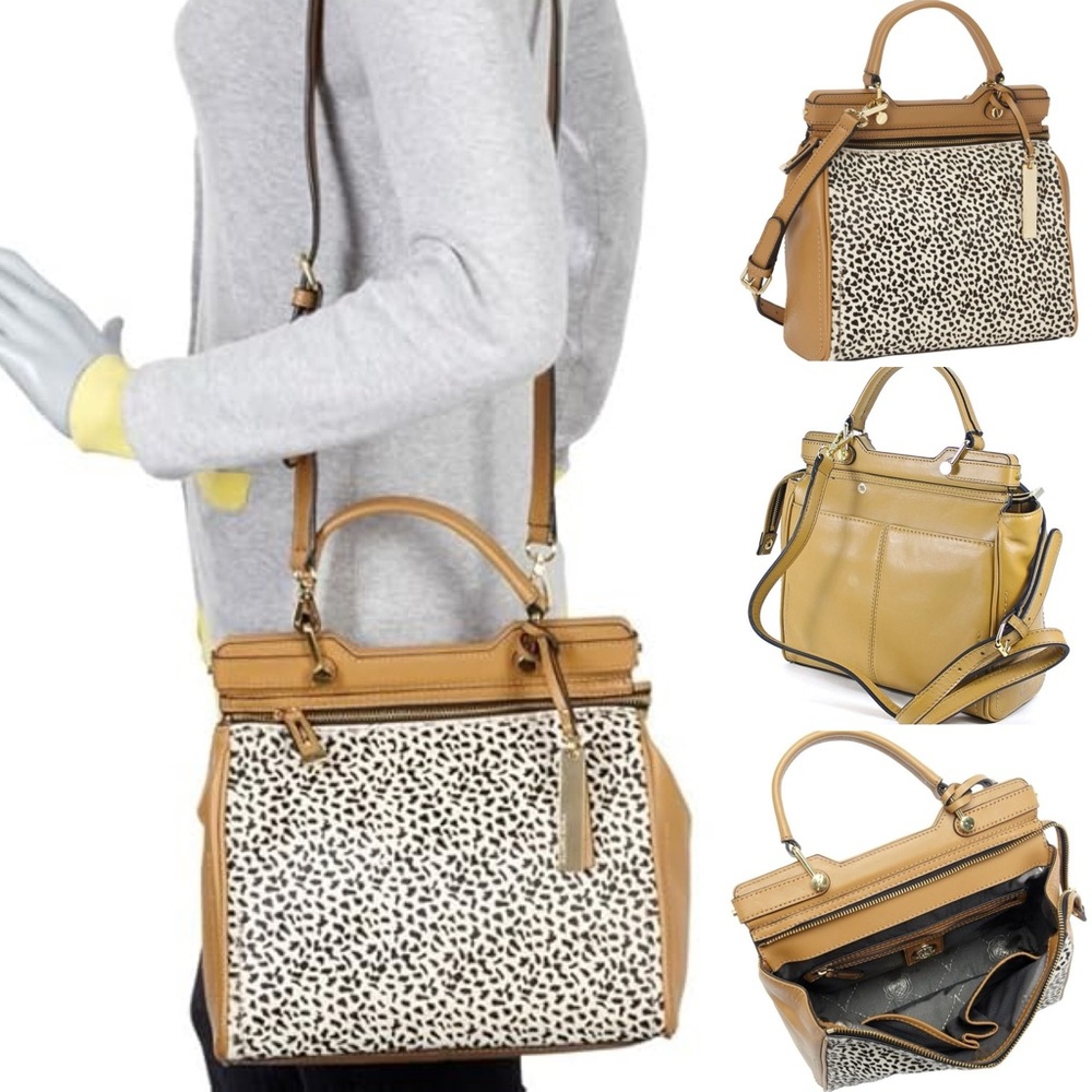 Vince Camuto Fiona Tan/Spotted Crossbody Convertible Satchel